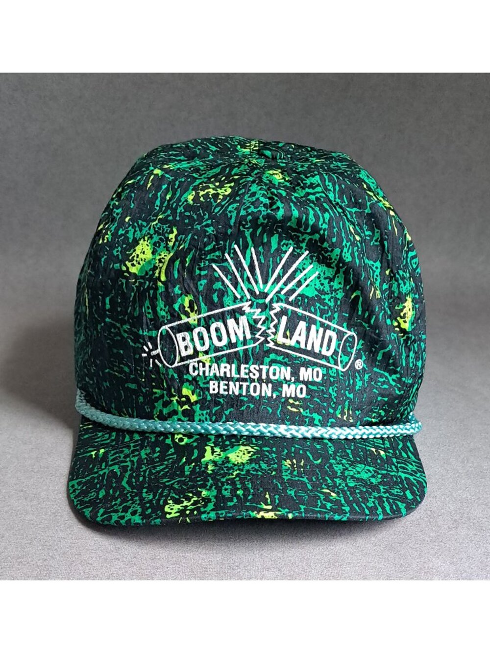 VINTAGE Boomland Fireworks USED Hat (Green, Snapback, Promo, Missouri)